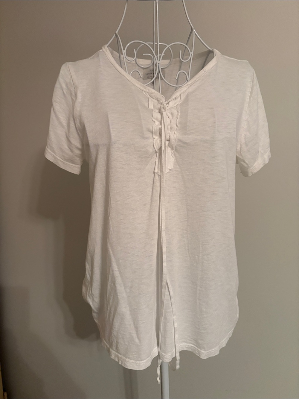 Lucky Brand White Short-Sleeve Lace-Up Tee